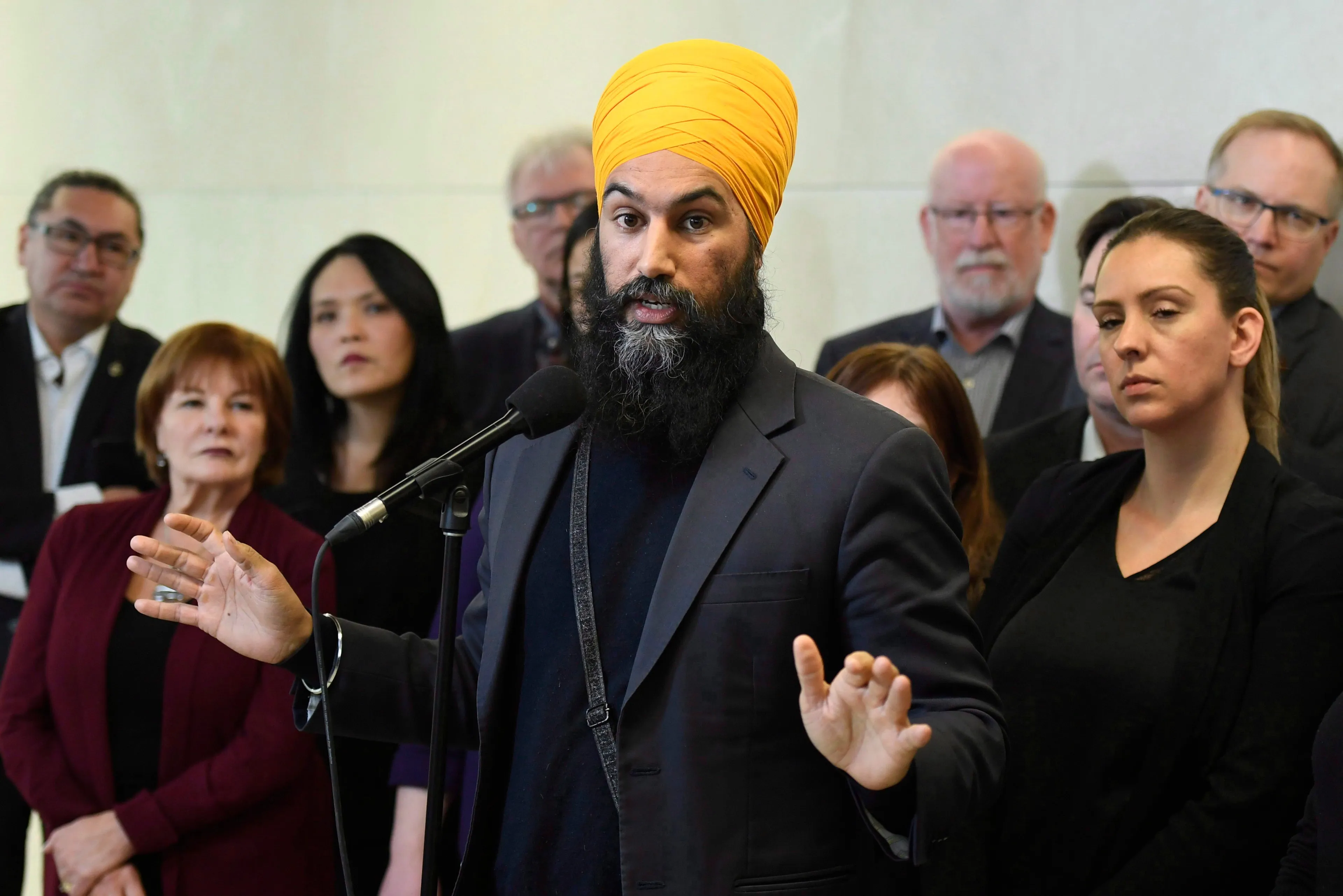 NDP Leader Jagmeet Singh speaks at an availability following caucus meetings in Ottawa on Thursday, Jan. 25, 2018. (THE CANADIAN PRESS/Justin Tang)