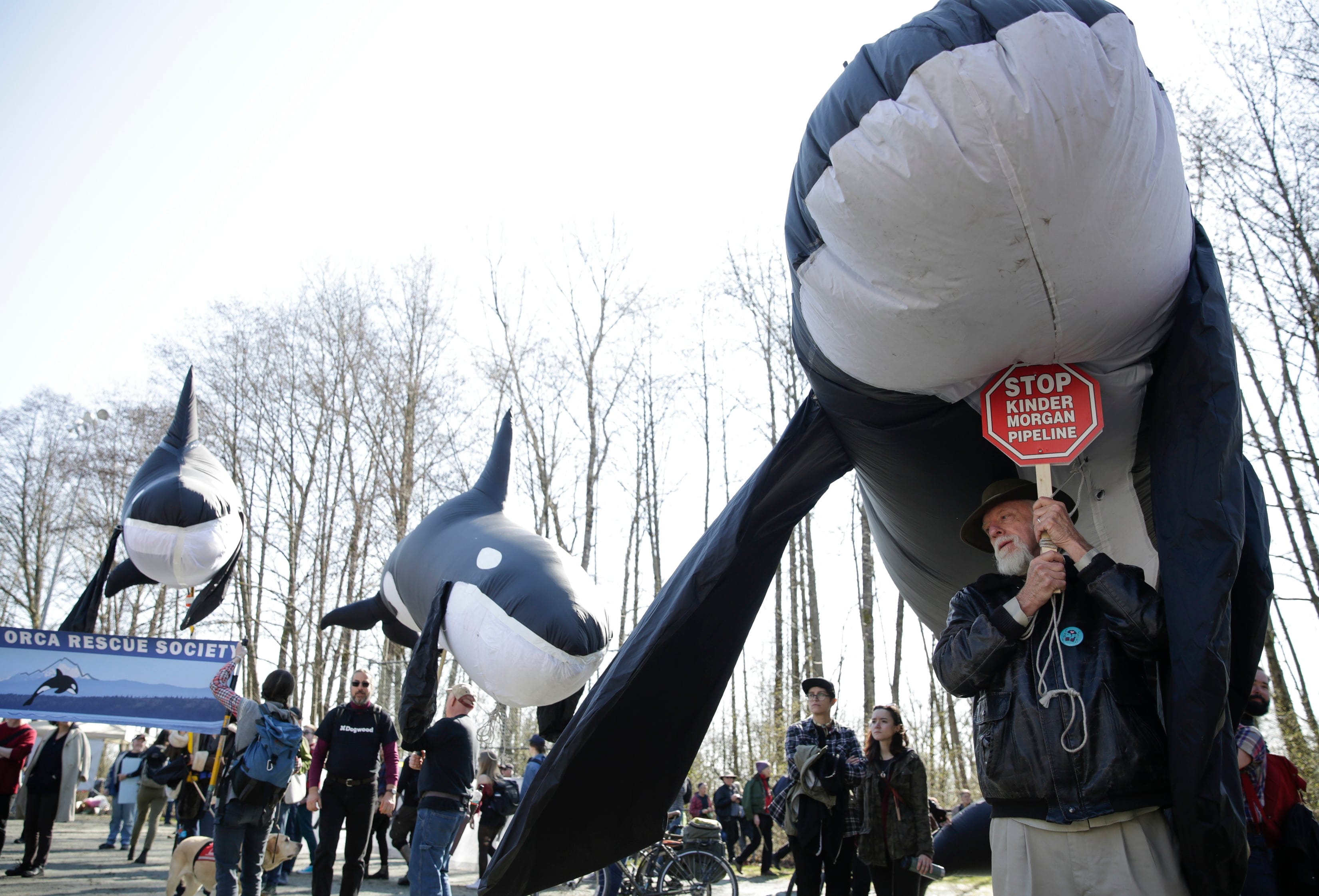 Protesters march against Kinder Morgan's Trans Mountain pipeline project in Burnaby, B.C. on March 10, 2018. (Jason Redmond/AFP/Getty Images)