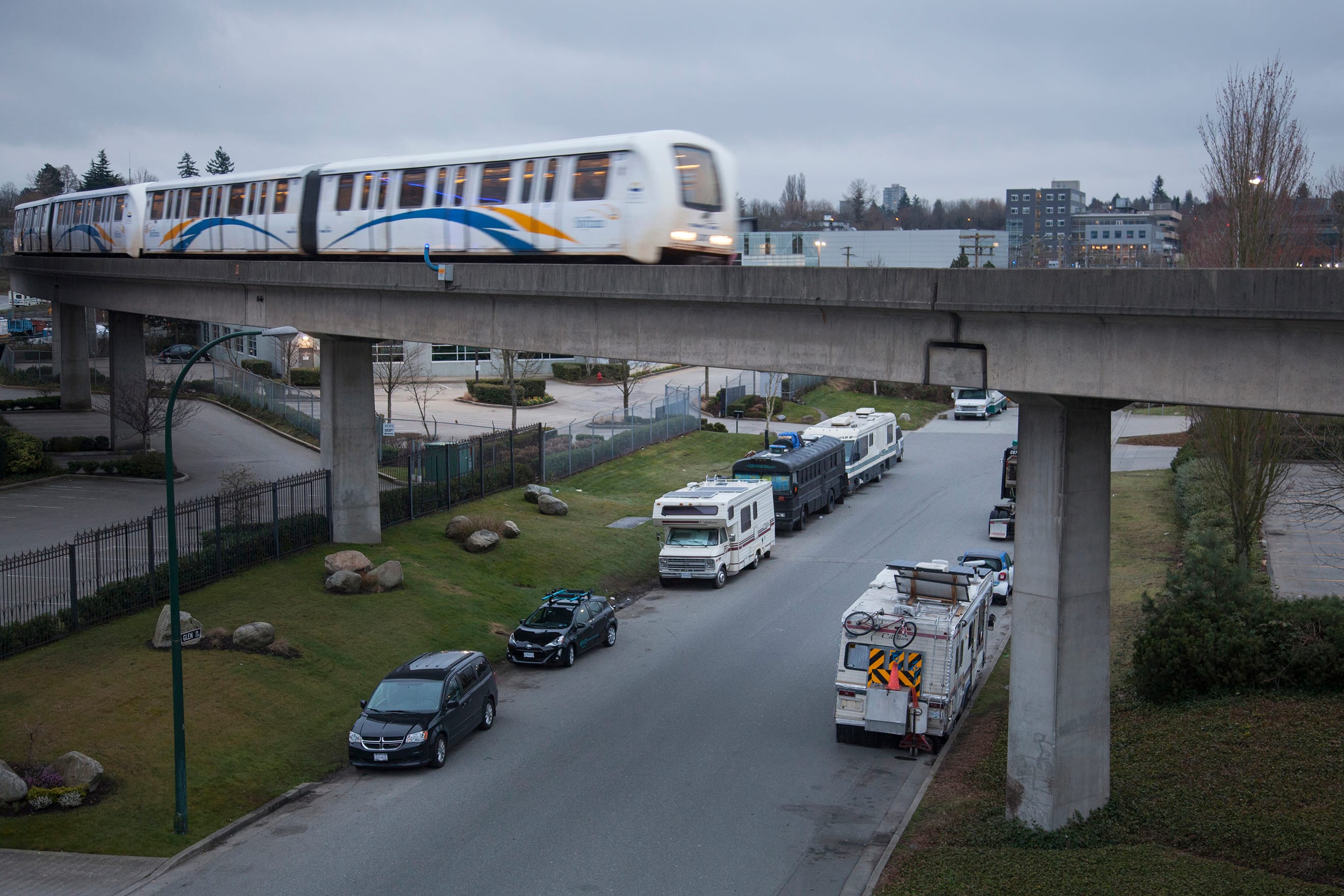 People living below the Vancouver skytrain in campers. Mike's house can be viewed here. (Photograph by Jennifer Osborne)
