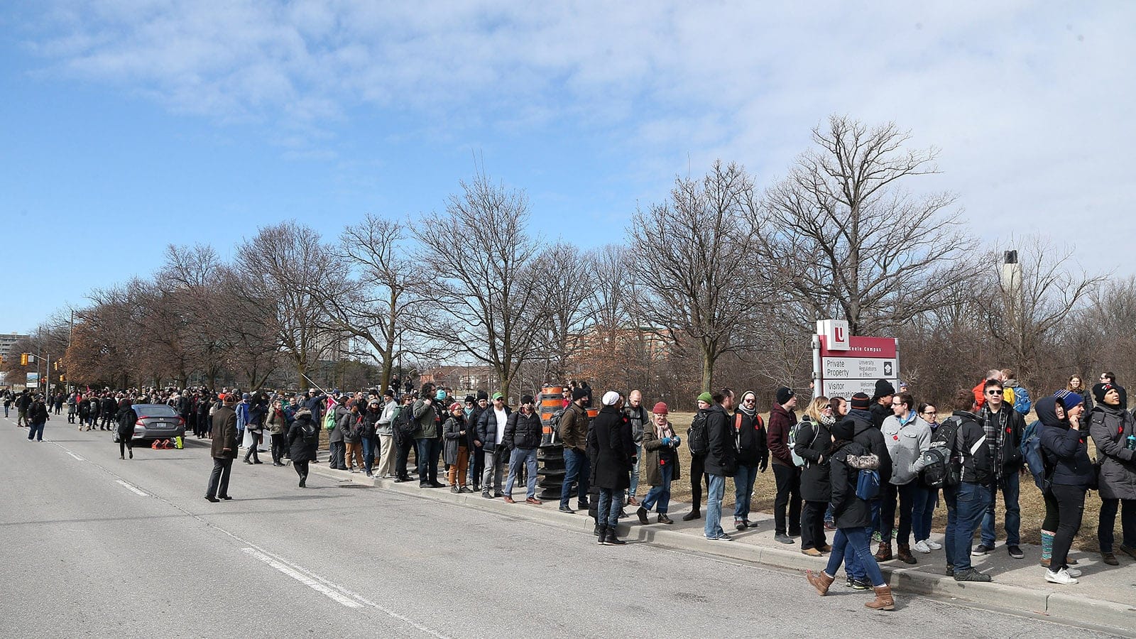 TORONTO- MARCH 5 - Hundreds of York University contract faculty line up to register as they go on strike as negotiations break down. The teaching assistants, part-time faculty and graduate assistants start the strike with a rally on Monday morning at Main Gate at York University inToronto. March 5, 2018. (Steve Russell/Toronto Star via Getty Images)