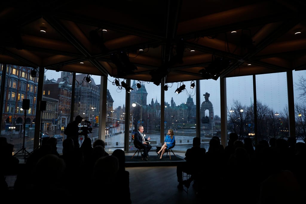 Maclean's Live with Katie Telford and Paul Wells at the National Arts Centre in Ottawa April 25, 2018. (Photograph by Blair Gable)