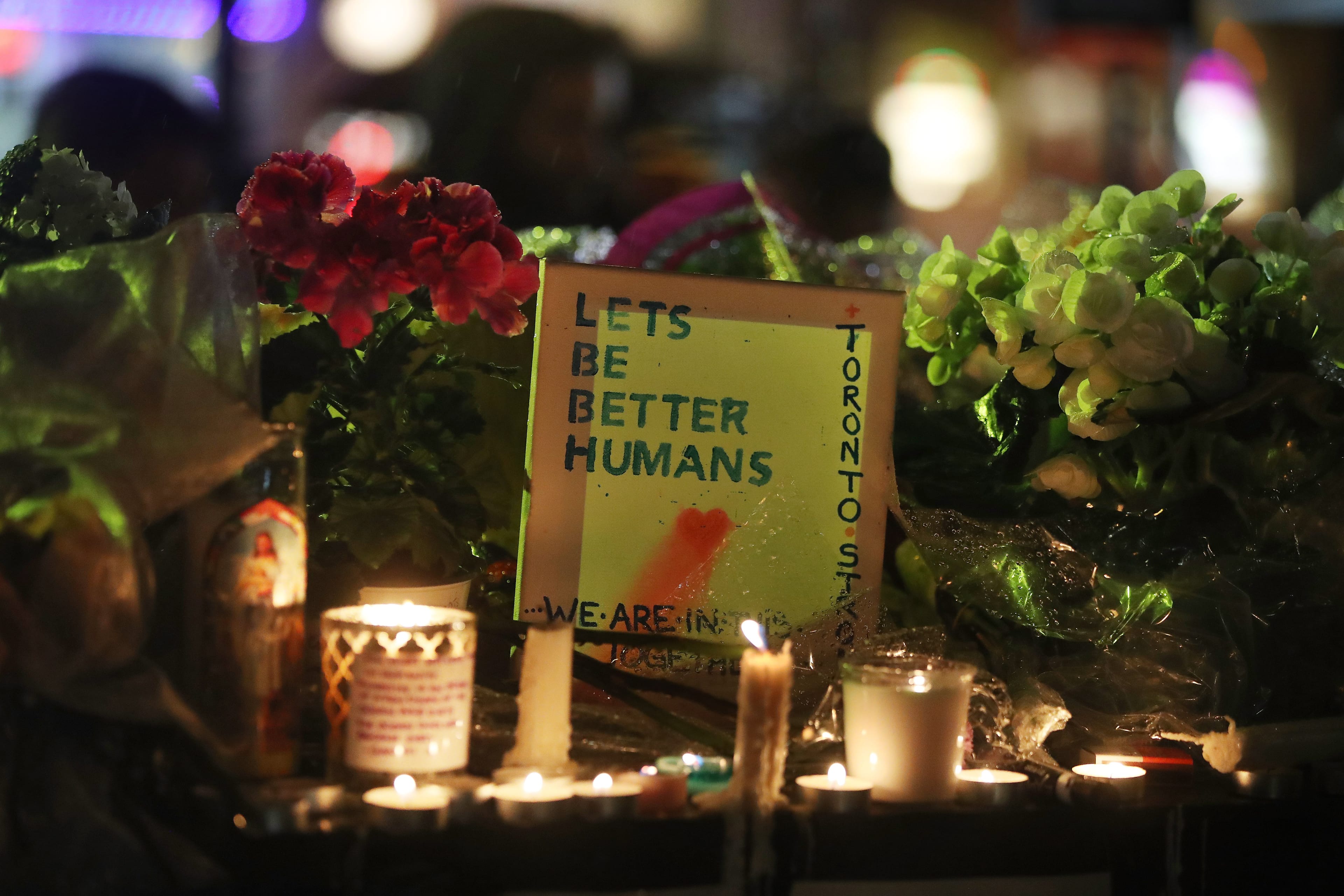 TORONTO, ON- APRIL 24 - "Lets be better humans" A candle light vigil is held at Olive Square near Yonge and Finch Streets for the 10 people that were killed and the 15 injured in the van attack along Yonge Street between Sheppard and Finch streets in Toronto. April 24, 2018. (Steve Russell/Toronto Star via Getty Images)
