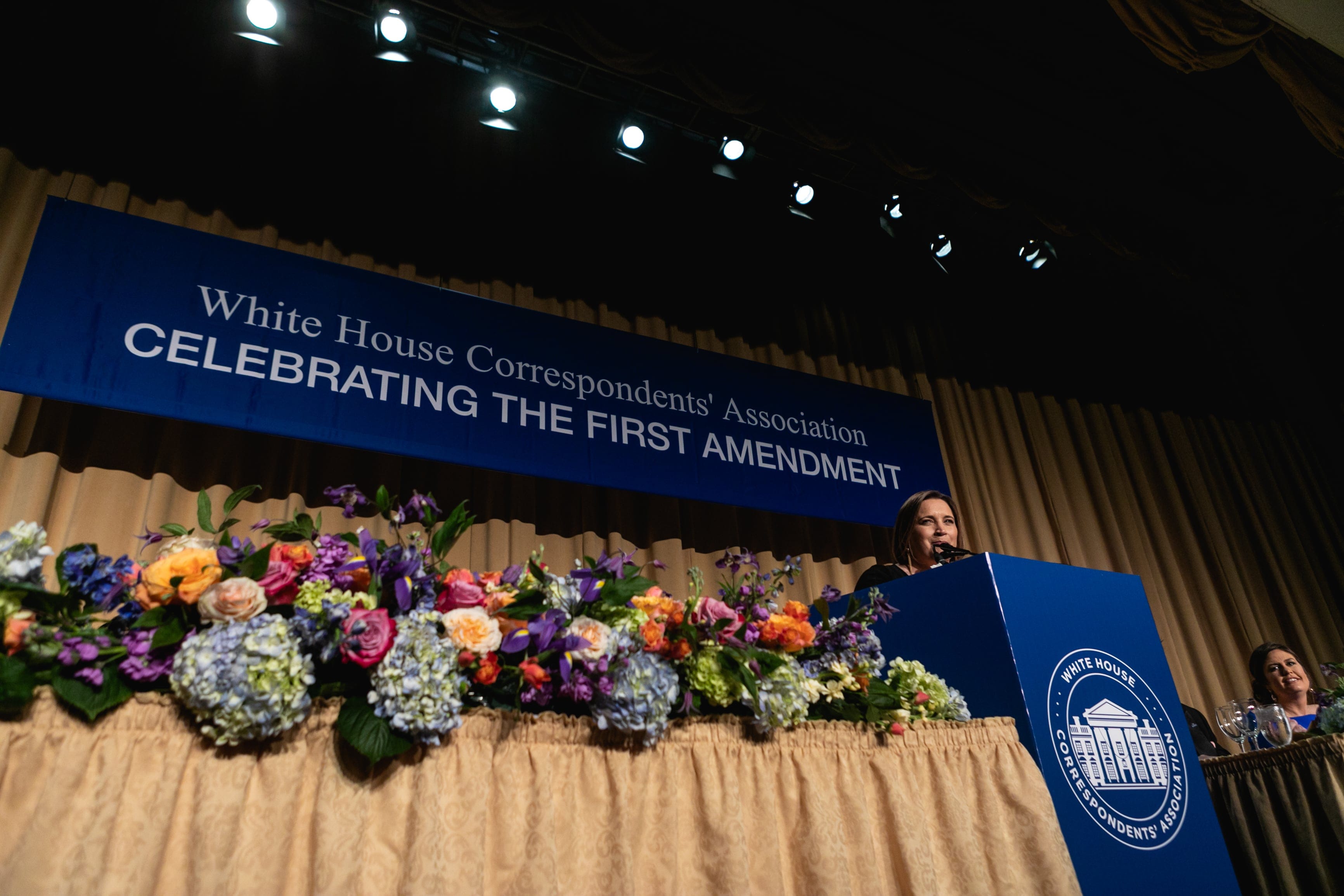 White House Correspondent Association President Margaret Talev speaks at the White House Correspondents' Association (WHCA) dinner at The Washington Hilton in Washington, D.C., on Saturday, April 28, 2018. The 104th WHCA raises money for scholarships and honors the recipients of the organization's journalism awards. (Photo by Cheriss May) (Photo by Cheriss May/NurPhoto via Getty Images)