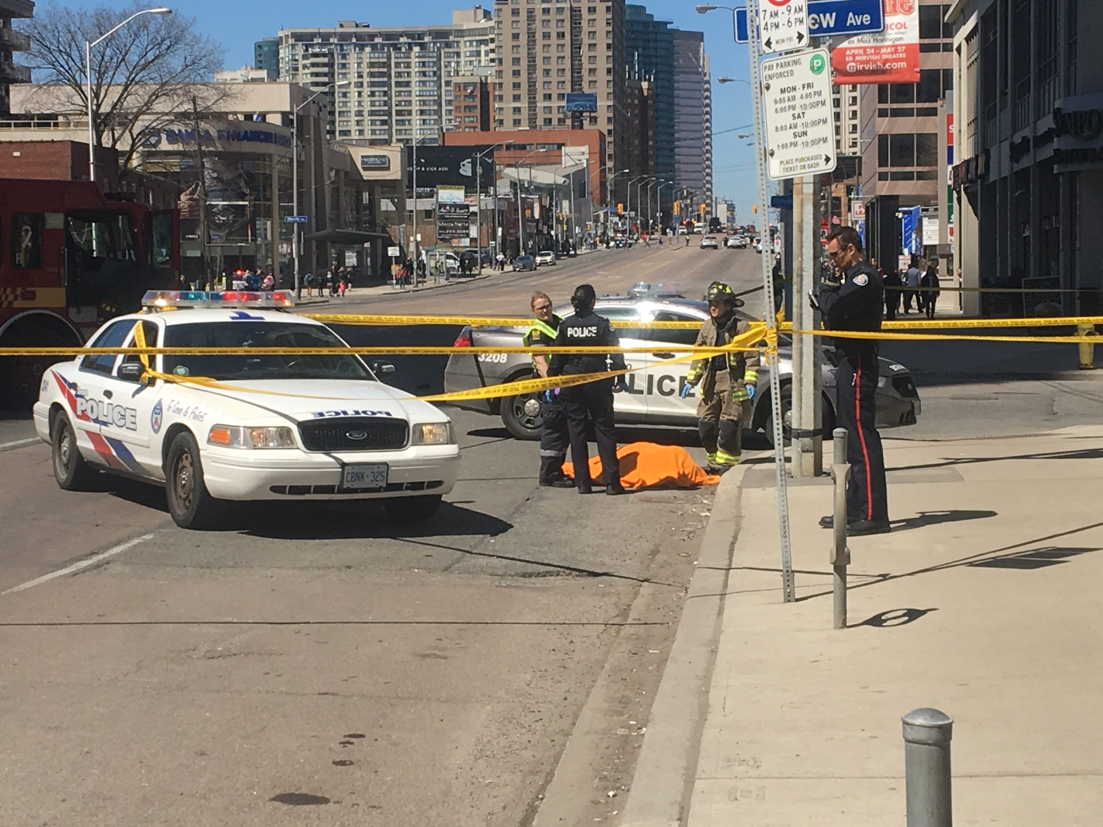 Police and firefighters on scene near the Yonge and Finch area where multiple pedestrians were hit by a van on April 23, 2018. CITYNEWS/Roger Petersen