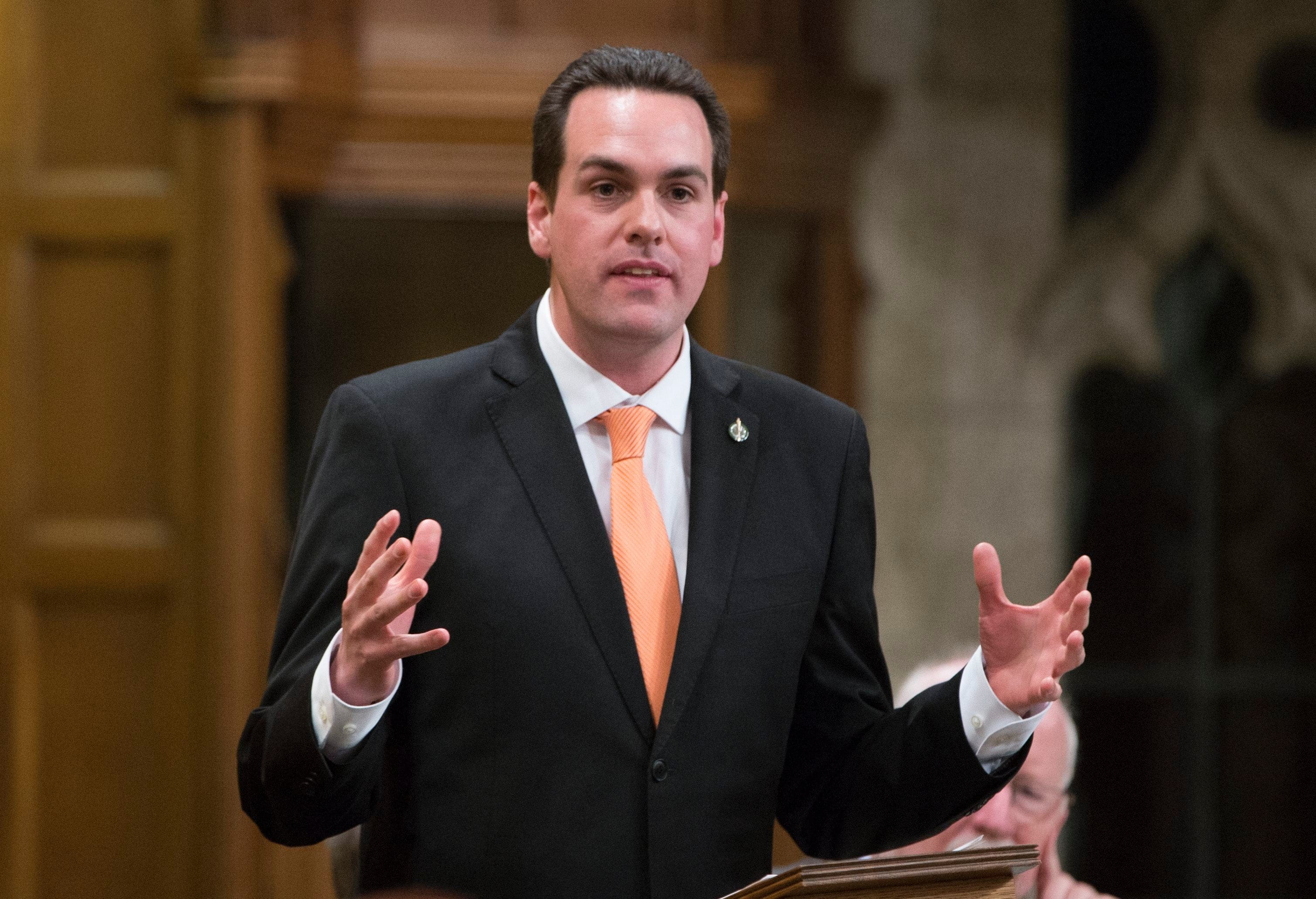 NDP MP Erin Weir rises during Question Period in the House of Commons Tuesday April 12, 2016, in Ottawa. (THE CANADIAN PRESS IMAGES/Adrian Wyld)