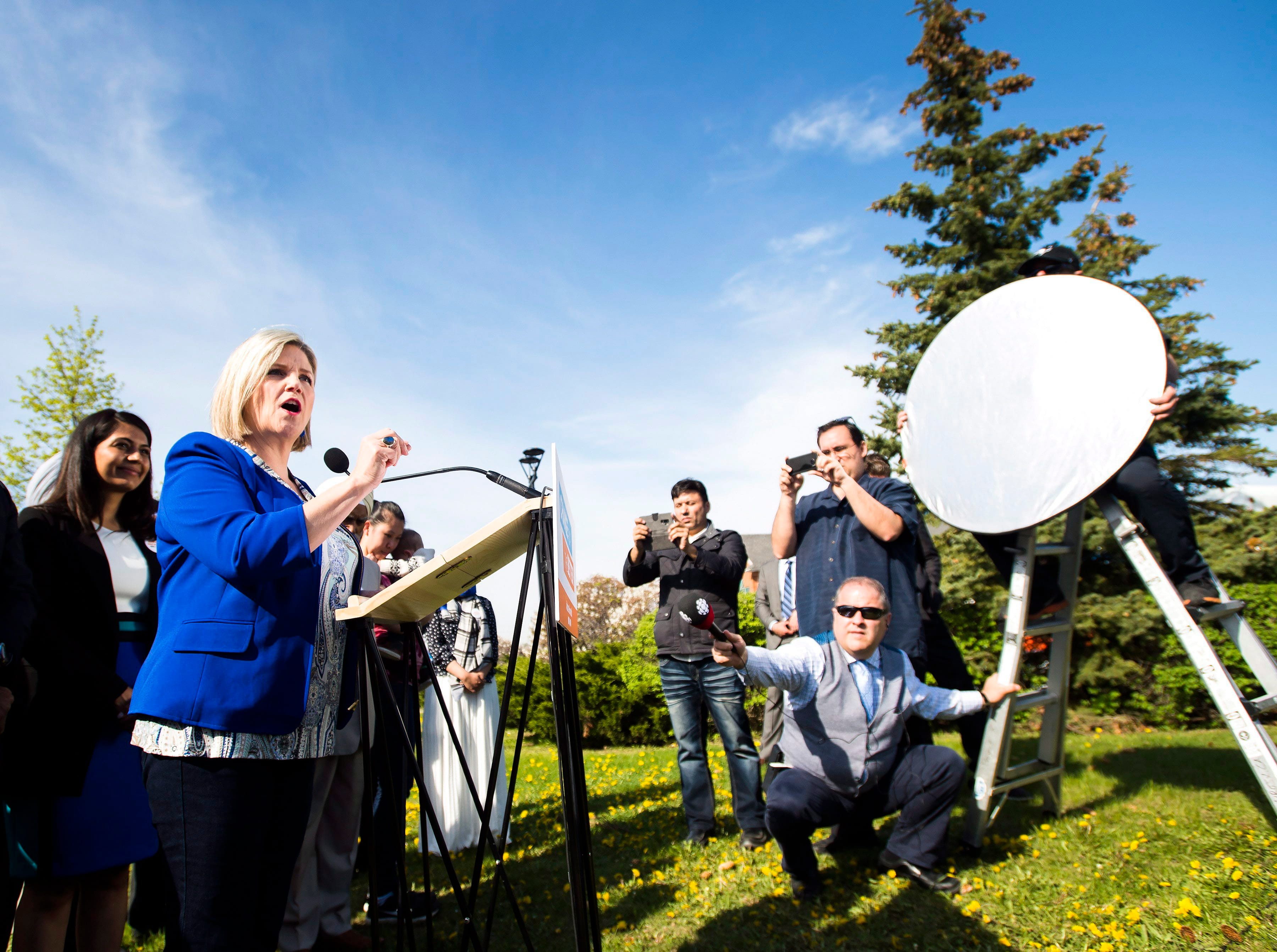 NDP leader Andrea Horwath makes a campaign announcement on health care in Brampton, Ont., on Monday, May 14, 2018. (THE CANADIAN PRESS/Nathan Denette)