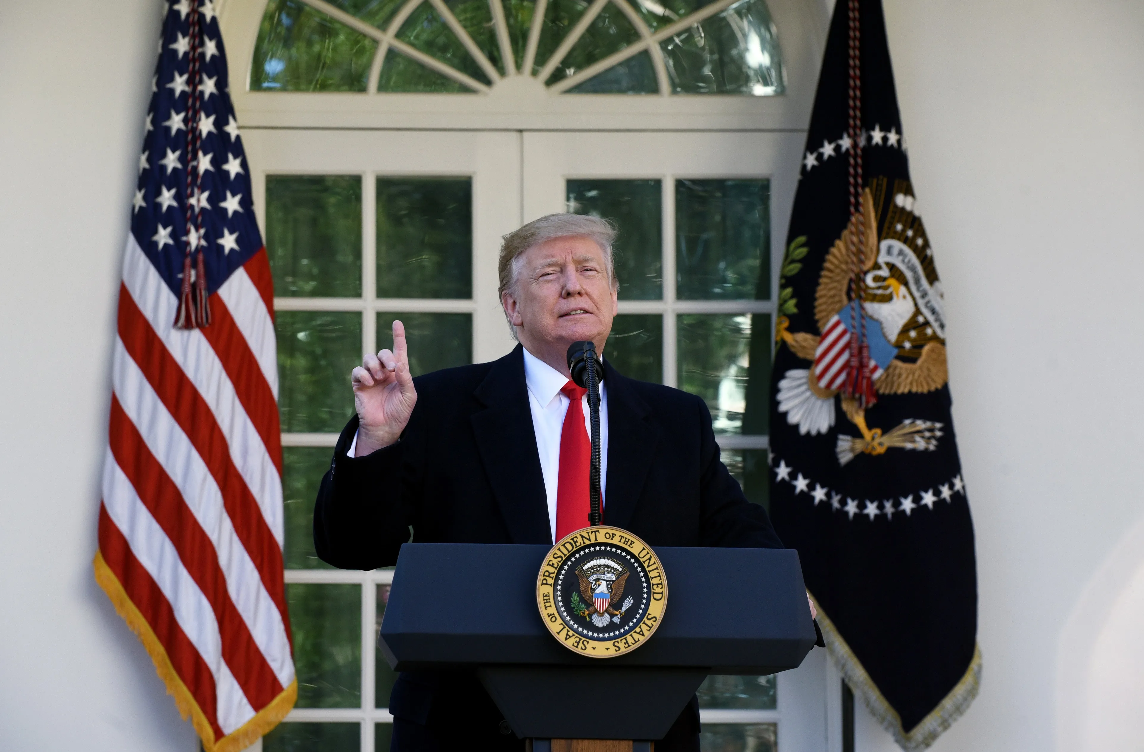 Trump in the Rose Garden announcing a deal to reopen the government for three weeks (Photo by Olivier Douliery-Pool/Getty Images)