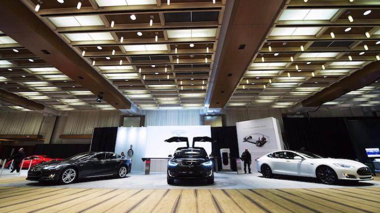 <p>Tesla vehicles are shown at the 2016 Canadian International Autoshow in Toronto on Thursday, February 11, 2016. THE CANADIAN PRESS/Nathan Denette</p>
