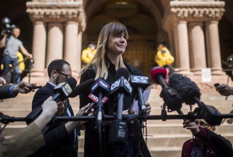 <p>Complainant Kathryn Borel, a former colleague of Jian Ghomeshi who accused him of sexually assaulting her, speaks to the media after she agreed to a peace bond for Ghomeshi in Toronto, Wednesday, May 11, 2016. (Mark Blinch/CP)</p>
