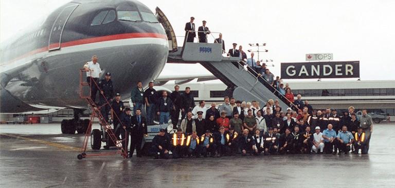 <p>This Sept. 15, 2001 photo provided by Des Dillon shows the last flight to leave the town after the passengers were stranded there for five days following the Sept. 11, 2001 terrorists attacks. Dillon, a Gander, Newfoundland, Canada resident headed up the emergency response for the Red Cross in Gander. (AP)</p>
