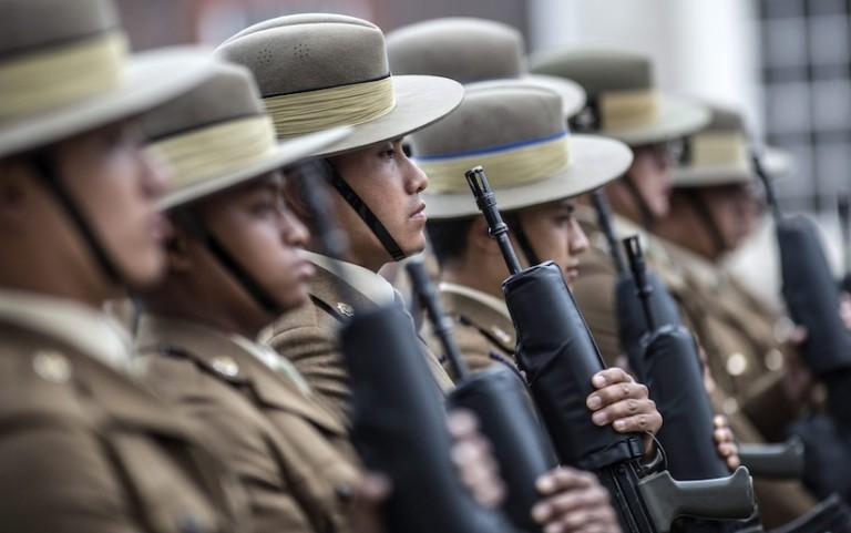 <p>Serving Gurkha soldiers on parade during a pageant to celebrate 200 years of Gurkha service to the British Crown in London, Tuesday, June 9, 2015. (Richard Pohle/Pool via AP)</p>
