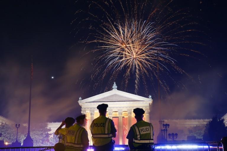 <p>Fireworks explode over the Philadelphia Museum of Art during an Independence Day celebration, Friday, July 4, 2014, in Philadelphia. (AP Photo/Matt Rourke)</p>
