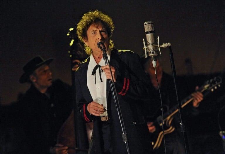 <p>In this photo provided by CBS, musical guest Bob Dylan performs on the set of the “Late Show with David Letterman,” Tuesday, May 19, 2015 in New York. (Jeffrey R. Staab/CBS via AP)</p>
