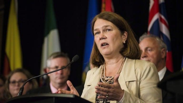 <p>Federal Health Minister Jane Philpott speaks during a federal, provincial and territorial health ministers&#8217; meeting in Toronto on Tuesday, October 18, 2016. THE CANADIAN PRESS/Christopher Katsarov</p>

