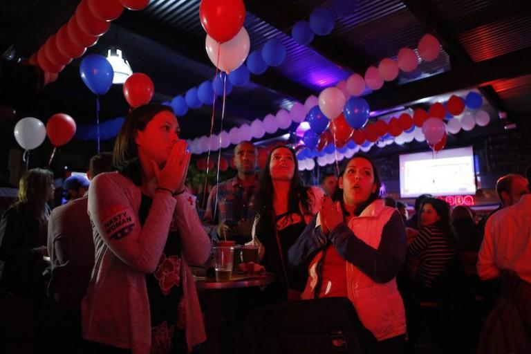 <p>Supporters of Hillary Clinton react to a state being called for Donald Trump as they watch U.S. election returns at a viewing party organized by Democrats Abroad at the Pinche Gringo BBQ in Mexico City, Tuesday, Nov. 8, 2016. (AP Photo/Rebecca Blackwell)</p>
