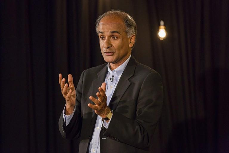 <p>In this Aug. 6, 2014 photo provided by TED, Pico Iyer speaks at the TED@250, The Non-Fiction Edition, TED head quarters, in New York. Iyer has spent the past several decades on the move, incessantly hopping from one far-flung destination _ Ethiopia, Morocco, Indonesia _ to another. But the globetrotting travel writer is now convinced the most exciting place to go is nowhere at all. (Ryan Lash/TED/AP/CP)</p>
