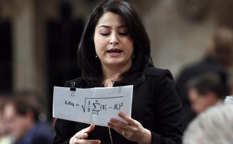 <p>Maryam Monsef Minister of Democratic Institutions stands in the House of Commons during question period on Parliament Hill, in Ottawa, Thursday, December 1, 2016. THE CANADIAN PRESS/Fred Chartrand</p>
