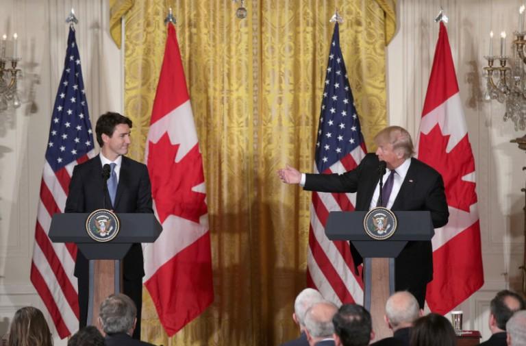 <p>U.S. President Donald Trump (R) and Canadian Prime Minister Justin Trudeau participate in a joint news conference in the East Room of the White House on February 13, 2017 in Washington, DC. (Alex Wong/Getty Images)</p>
