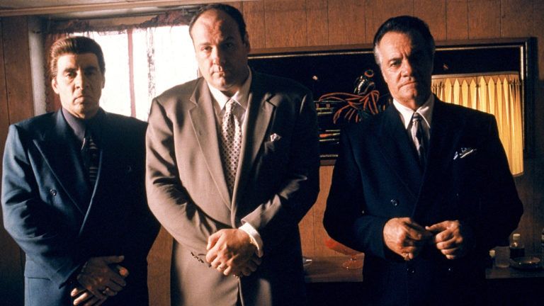 From left to right: Steven Van Zandt as Silvio Dante, James Gandolfini as Tony Soprano and Tony Sirico as Paulie Walnuts star in HBO's hit television series, "The Sopranos" (Year 3). (HBO/Getty Images)
