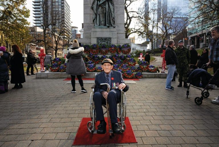 World War II veteran Alvin J. Auton, 96, poses in Parade Square following the Remembrance Day ceremony in Halifax on Monday, November 11, 2019.