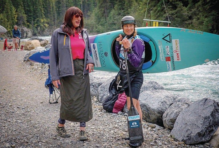 Kimberley Daniels and daughter Haley Daniels during the Alberta slalom canoe kayak championships in Kananaskis (Photograph by Leah Hennel)