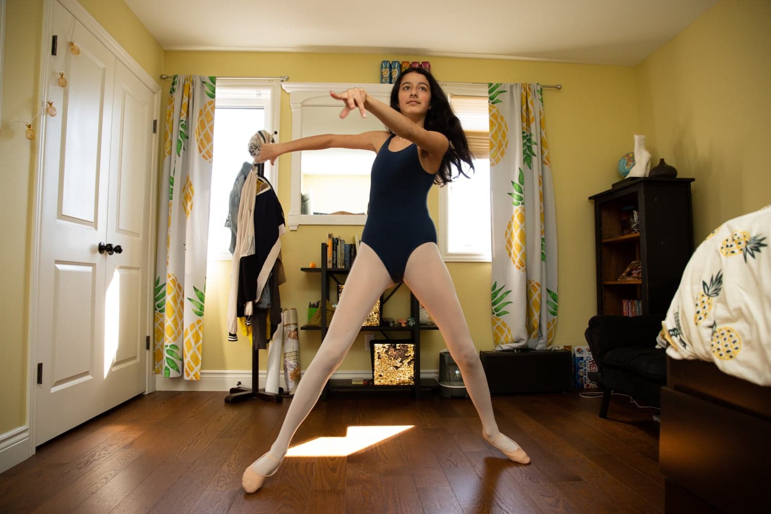 Mathur practices ballet in her room (Photograph by Vanessa Tignanelli)