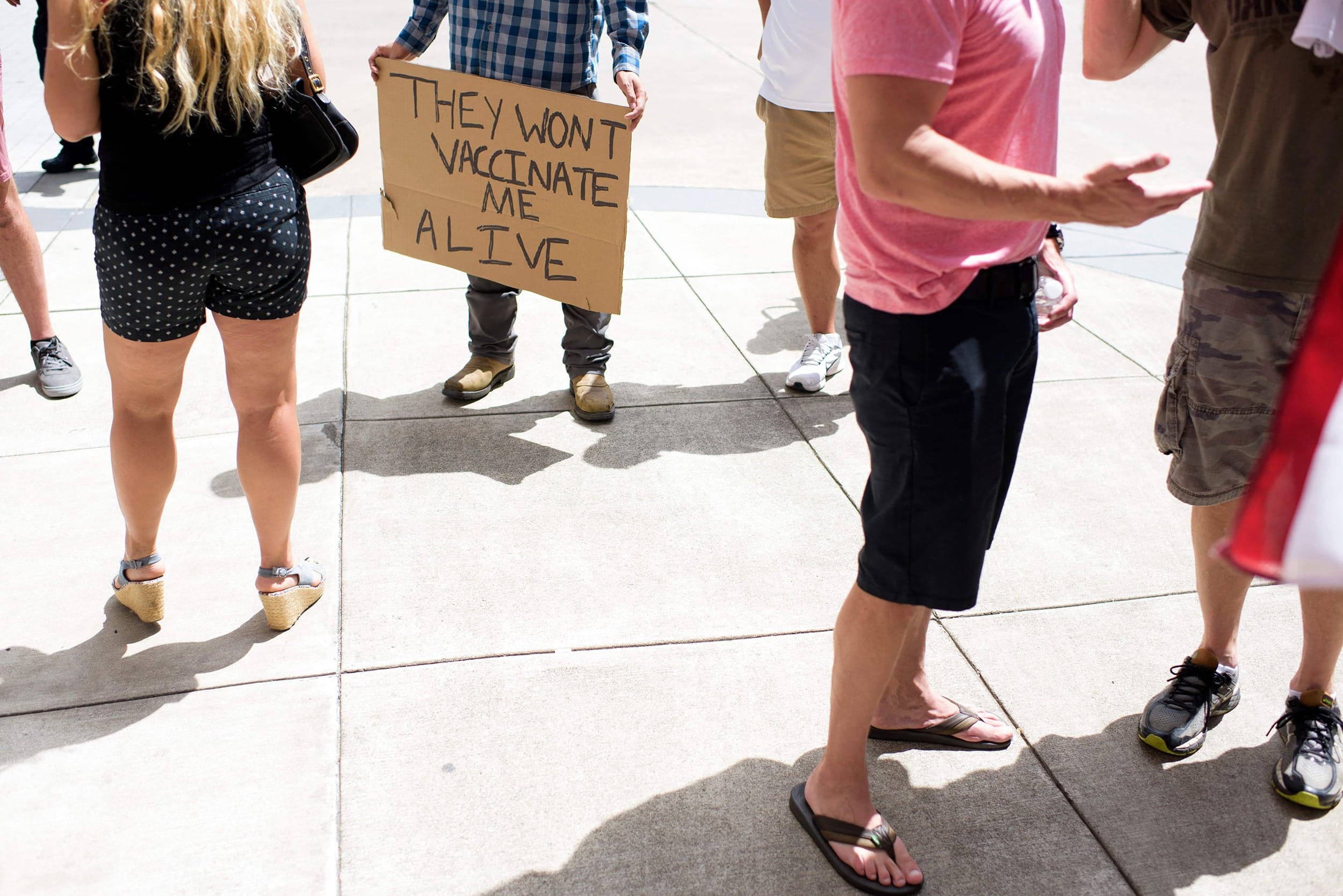 Anti-vaccine protesters outside a hospital in Houston in June 2021 (Mark Felix/AFP/Getty Images)
