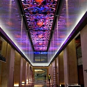 WASHINGTON, DC -OCT 04: The high-tech ceiling in the hallway at the entrance to the Museum of the Bible will feature digital images and movies as well as running scripture verses. -The Museum of the Bible is a museum being constructed in Washington D.C. documenting the narrative, history and impact of the Bible. The museum is set to open in November 2017. (Photo by Michael S. Williamson/The Washington Post via Getty Images)