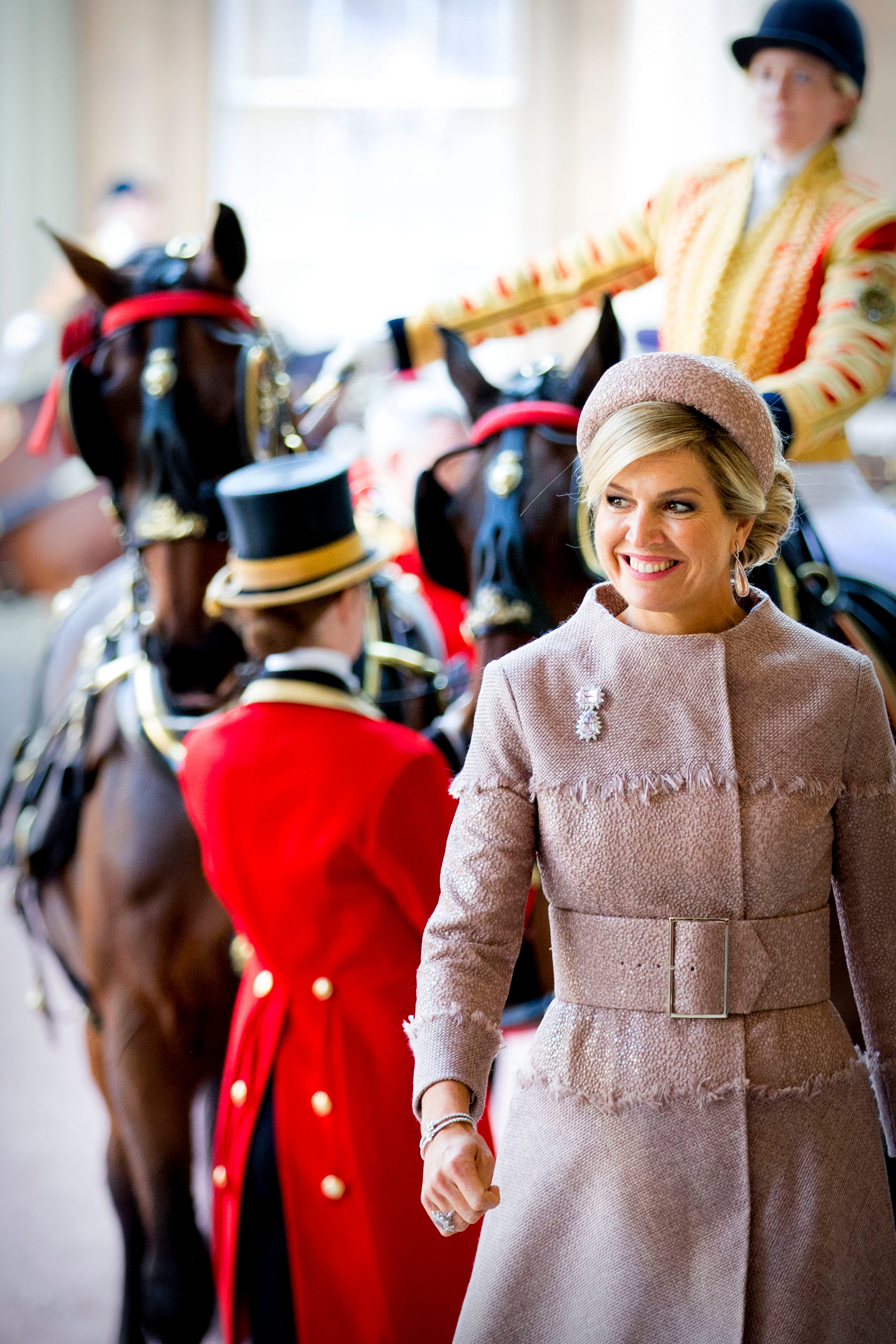 Queen Maxima of The Netherlands arrives at Buckingham Palace on Oct. 23, 2018 in London, United Kingdom. She and King Willem-Alexander are on the first state visit to the U.K. from royals from the Netherlands since Queen Beatrix and Prince Claus visited in 1982. (Patrick van Katwijk/Getty Images)