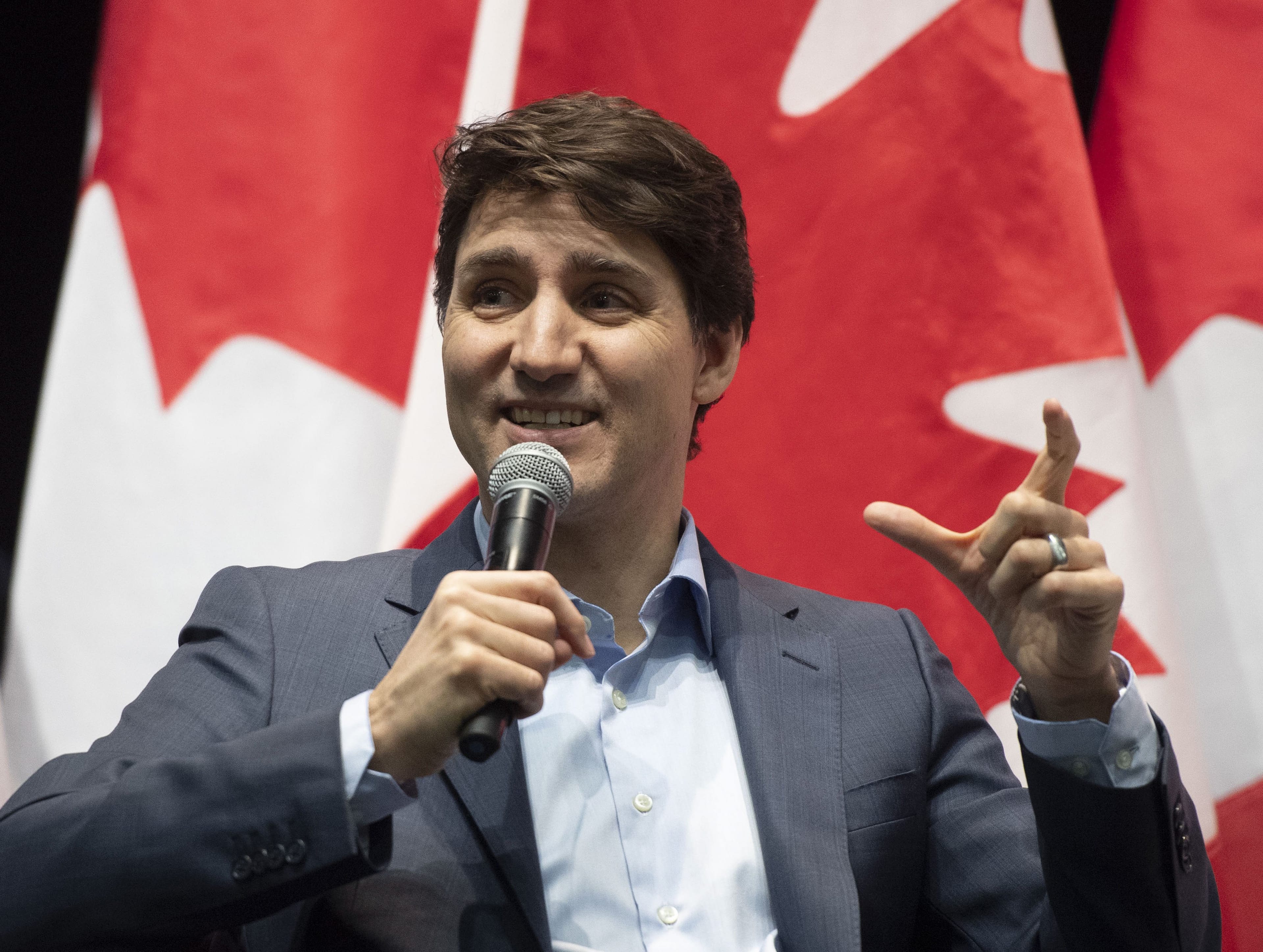 Trudeau participates in a discussion at the Ontario English Catholic Teachers Association Annual General Meeting in Ottawa on Saturday, March 9, 2019. (THE CANADIAN PRESS/Justin Tang)