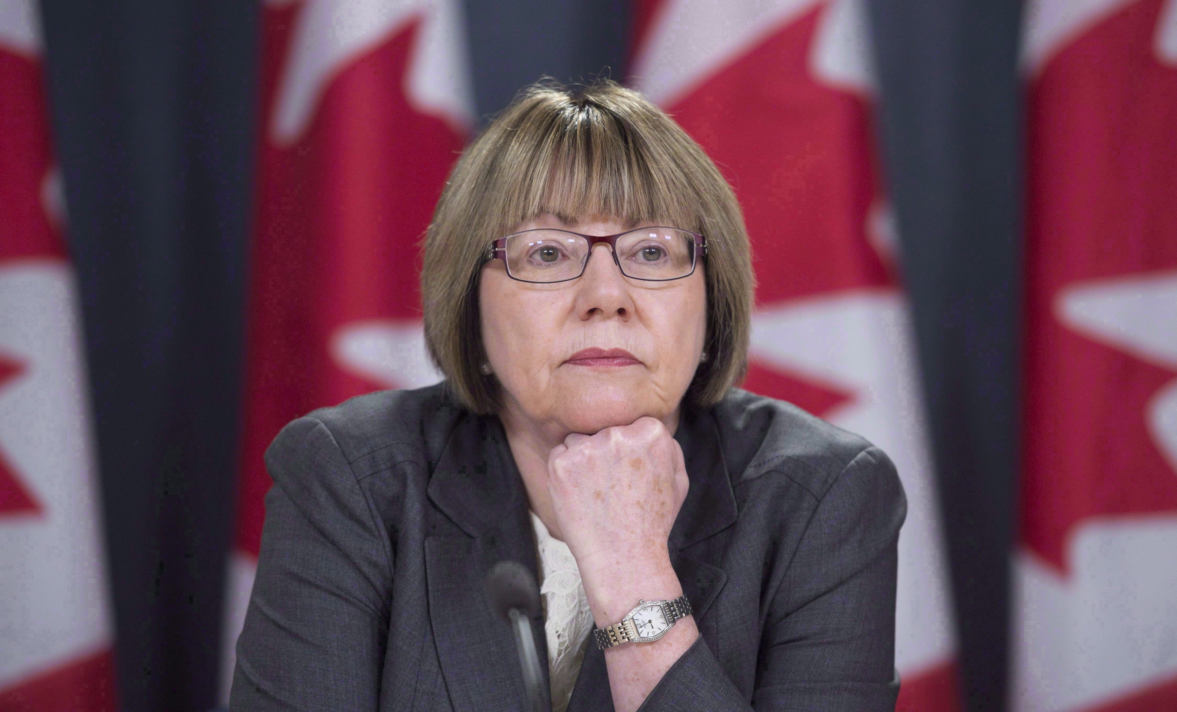 Anne McLellan, leader of the federal task force on marijuana, listens to a question during a news conference in Ottawa on December 13, 2016.
(THE CANADIAN PRESS/Adrian Wyld)