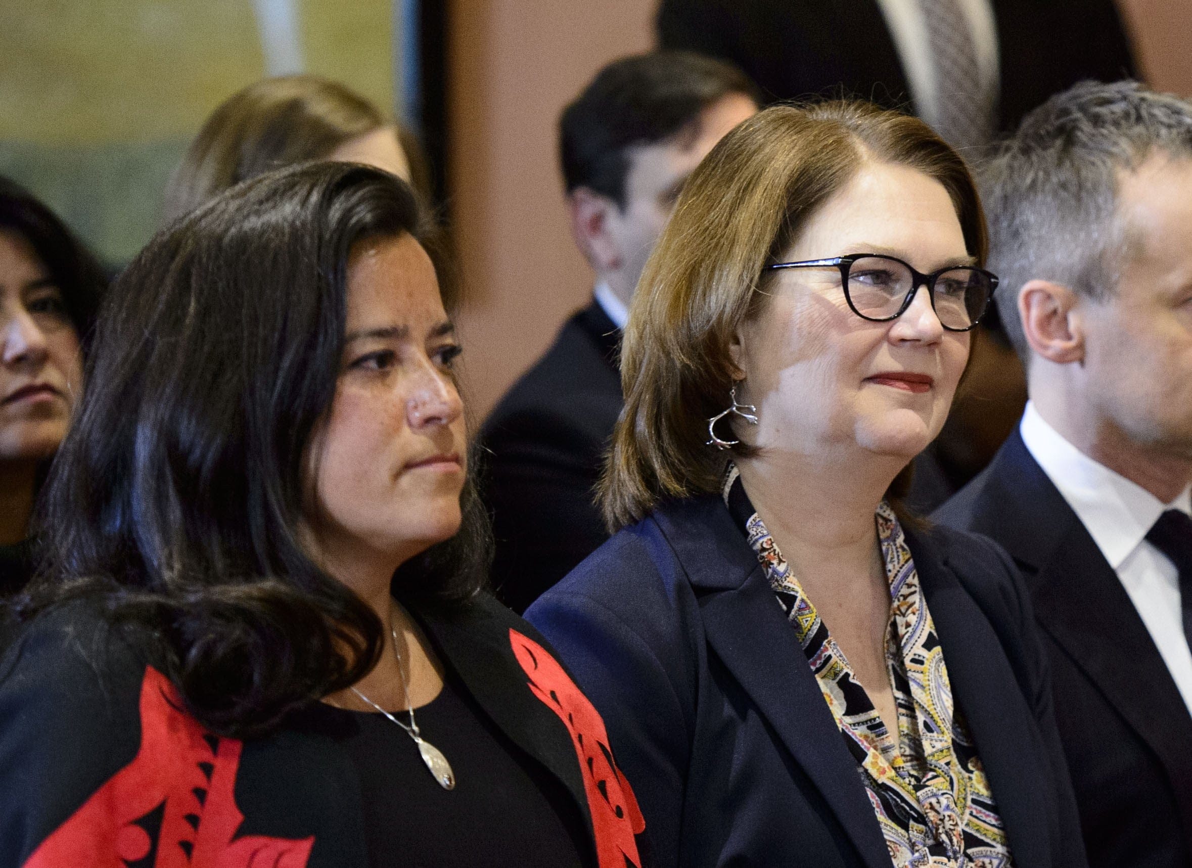 Liberal MPs Jody Wilson-Raybould and Jane Philpott take part in a cabinet shuffle at Rideau Hall in Ottawa on Monday, Jan. 14, 2019. (THE CANADIAN PRESS/Sean Kilpatrick)