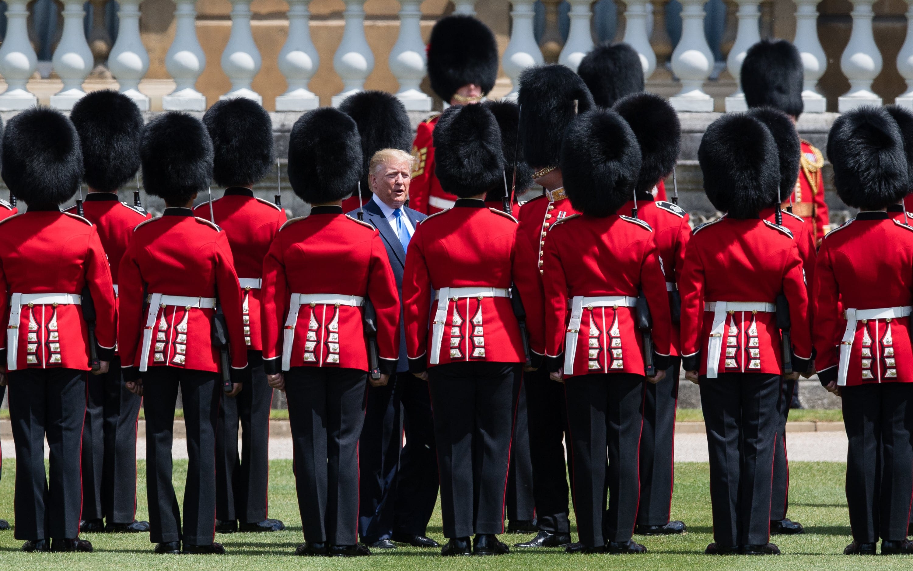 U.S. President Donald Trump attends a Ceremonial Welcome at Buckingham Palace on June 03, 2019 in London, England. (Photo by Samir Hussein/Samir Hussein/WireImage)