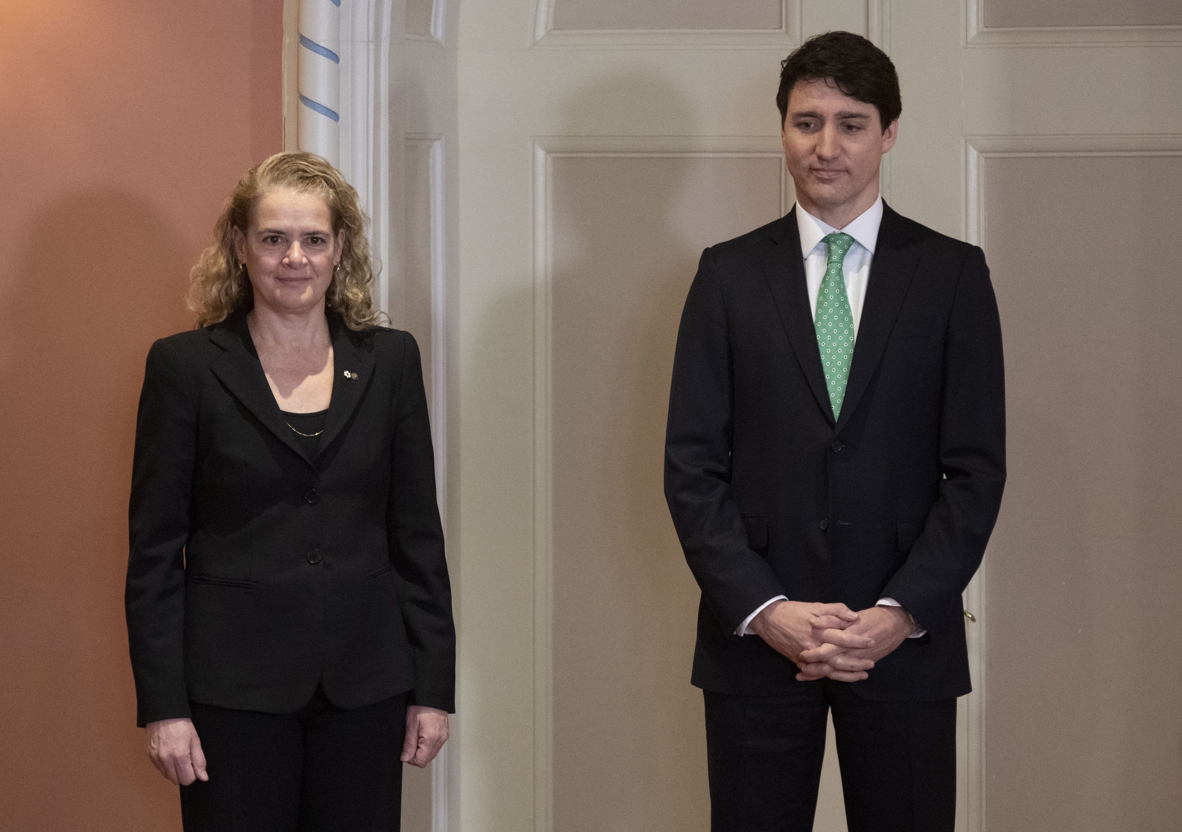 Trudeau stands with Governor General Julie Payette during a cabinet shuffle at Rideau Hall on March 1, 2019 (Justin Tang/CP)