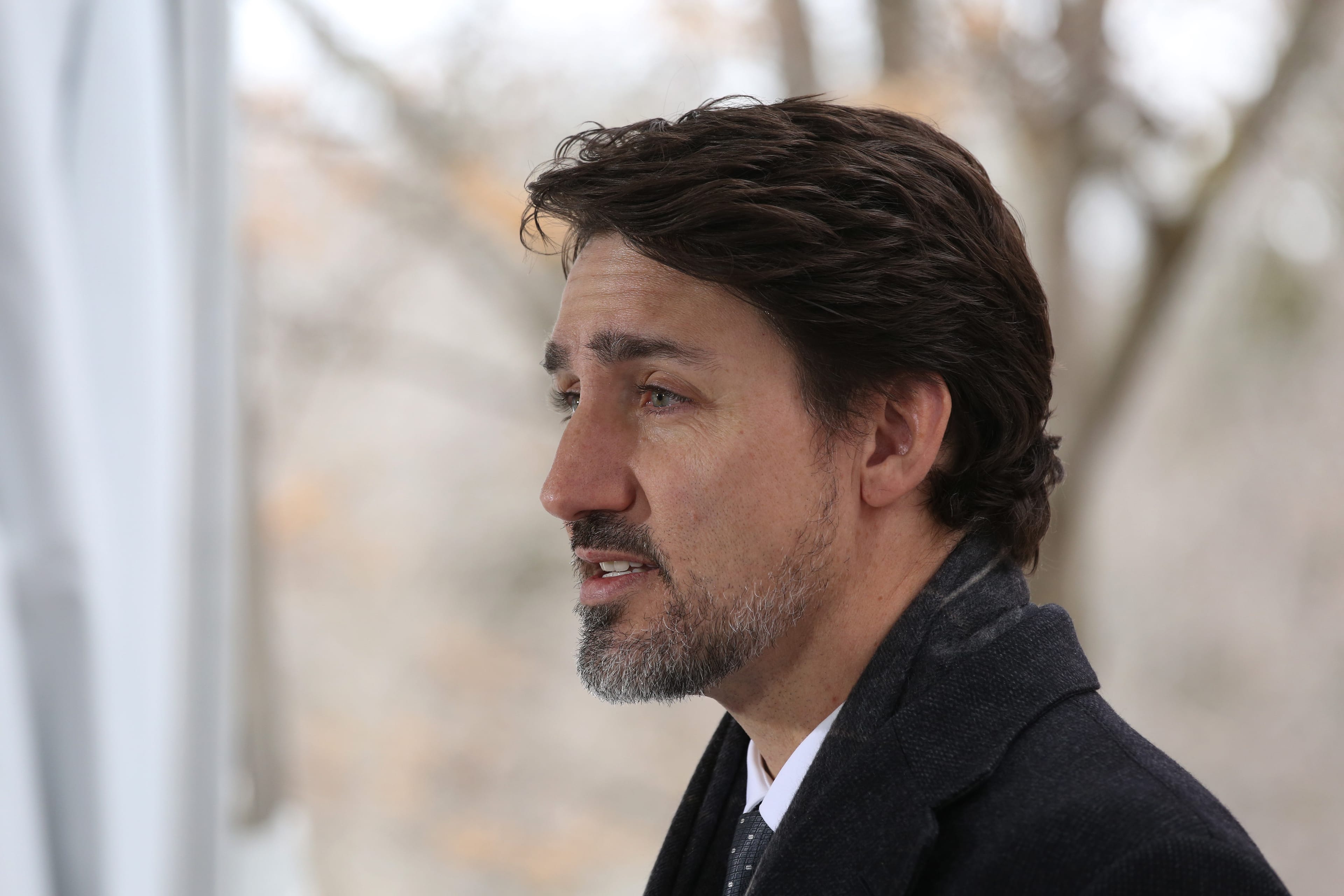 Prime Minister Justin Trudeau speaks during a news conference on COVID-19 situation in Canada from his residence March 19, 2020 in Ottawa. (Dave Chan / AFP / Getty Images)