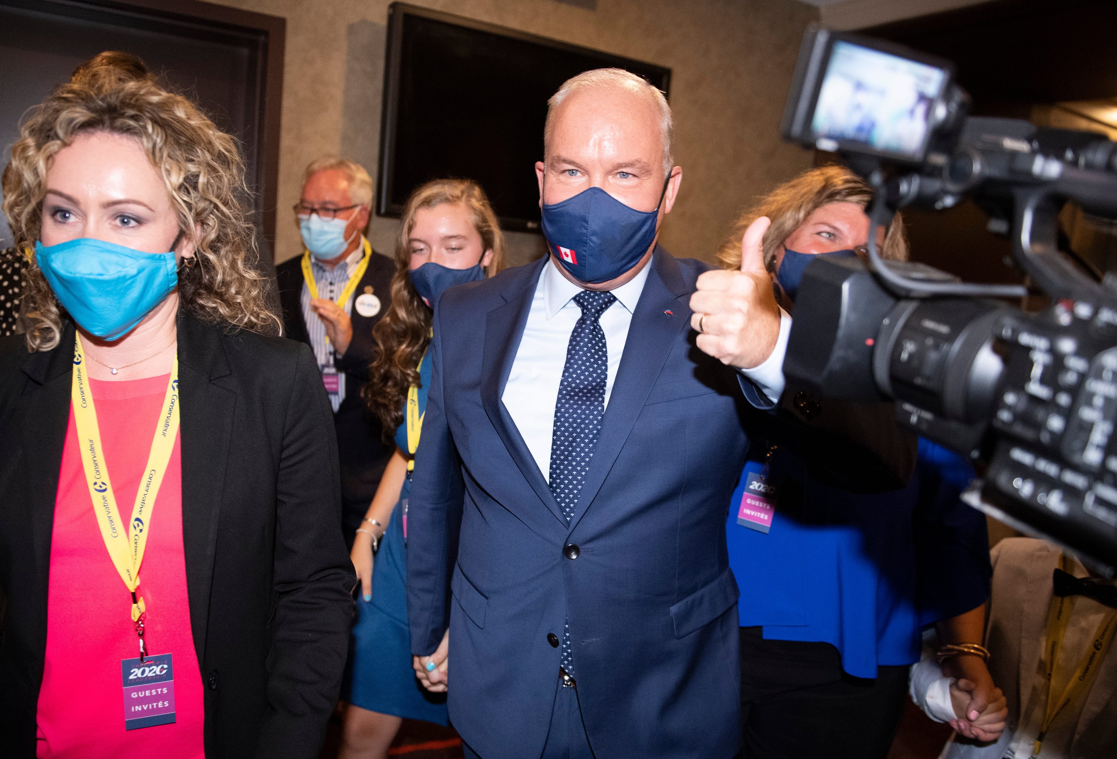 O'Toole walks to a broadcast studio after being announced as the new leader of the Conservative Party of Canada, in Ottawa, on Aug. 24, 2020 (CP/Justin Tang)