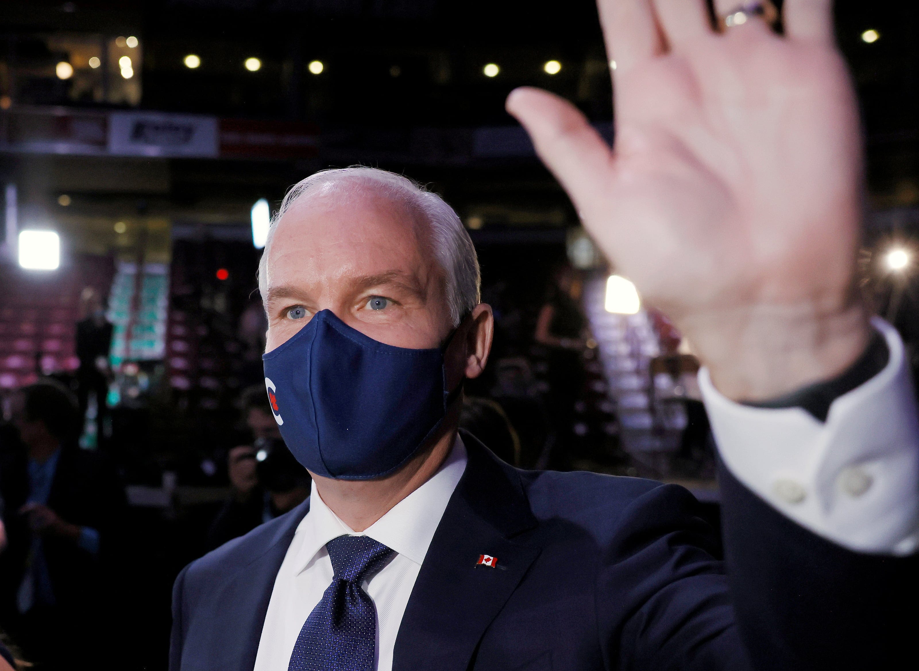 Conservative party leader Erin O'Toole during the election night party, in Oshawa, Ontario, Canada, September 21, 2021. (Blair Gable/Reuters)