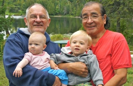 Tomson Highway (right) with Milena Faucher, Marek Faucher and Raymond Lalonde, his partner of 29 years. (Alexie Lalonde-Steedman)