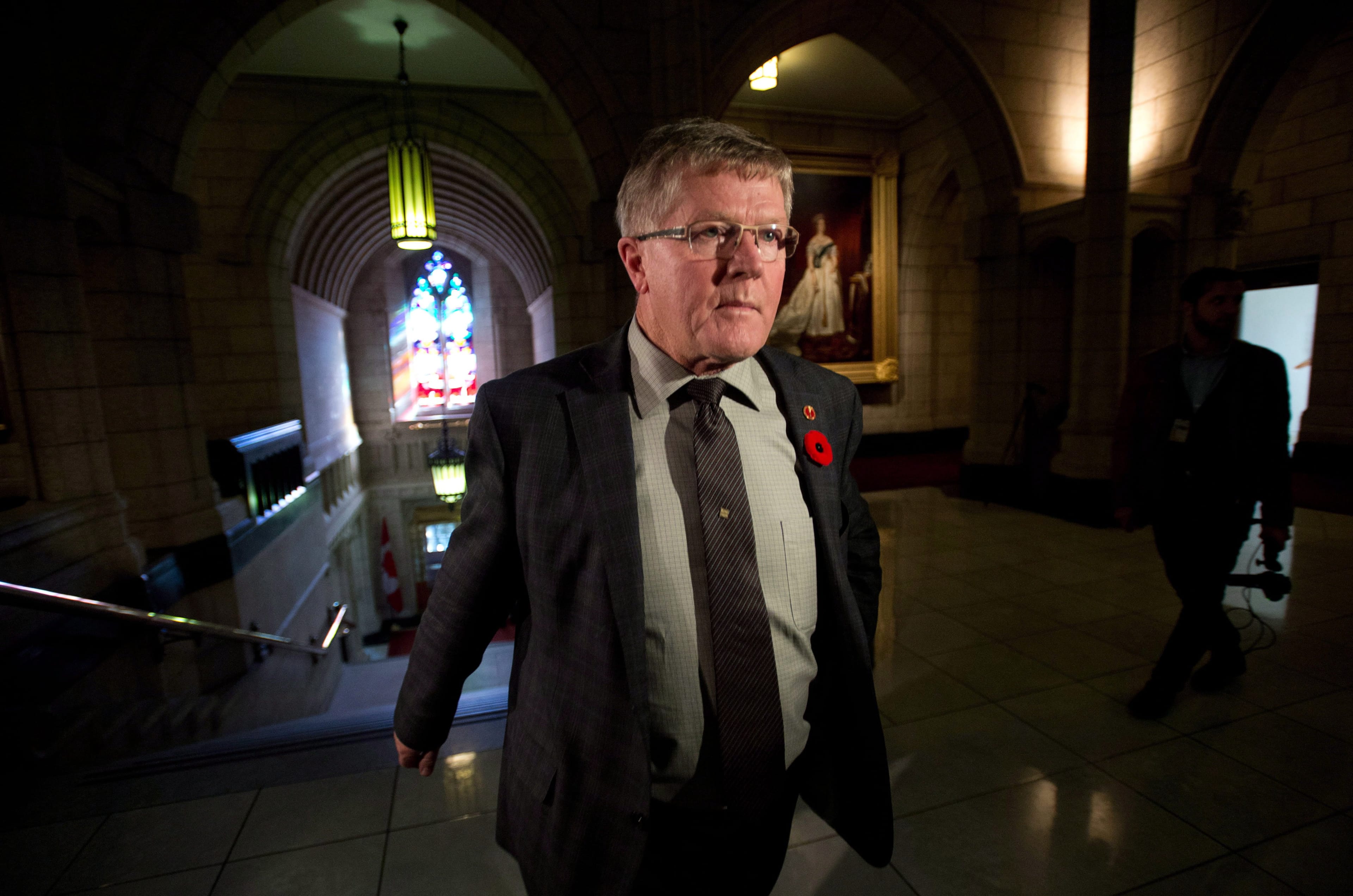 Conservative Sen. Don Plett arrives to the Senate on Parliament Hill in Ottawa on Monday, October 28, 2013. (Sean Kilpatrick/CP)