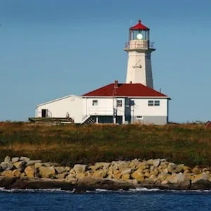 The Canadian flag flutters in the breeze Monday, Sept. 8, 2003, by the lighthouse at Machias Seal Island. The Canadians man the lighthouse on this island claimed by the US and Canada in The Gray Zone waters between the two countries. (AP Photo/Fred J. Field )