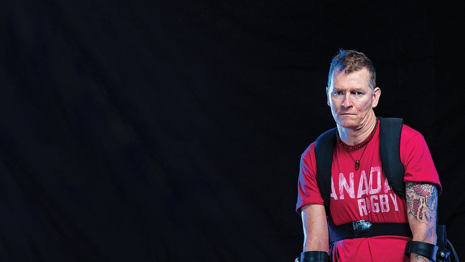 Trevor Greene learning to use the reWalk exoskeleton in Nanaimo, BC on August 6, 2015. Photograph by Jimmy Jeong;