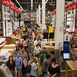 Customers wait in line to checkout at an Ikea store in the Brooklyn borough of New York, U.S., on Saturday, Sept. 19, 2015. The U.S. Census Bureau is scheduled to release monthly durable goods data on Sept. 24. (Michael Nagle/Bloomberg/Getty Images)