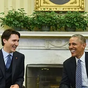 US President Barack Obama and Canadian Prime Minister Justin Trudeau meet in the Oval office at the White House in Washington, DC, on March 10, 2016. (NICHOLAS KAMM/AFP/Getty Images)