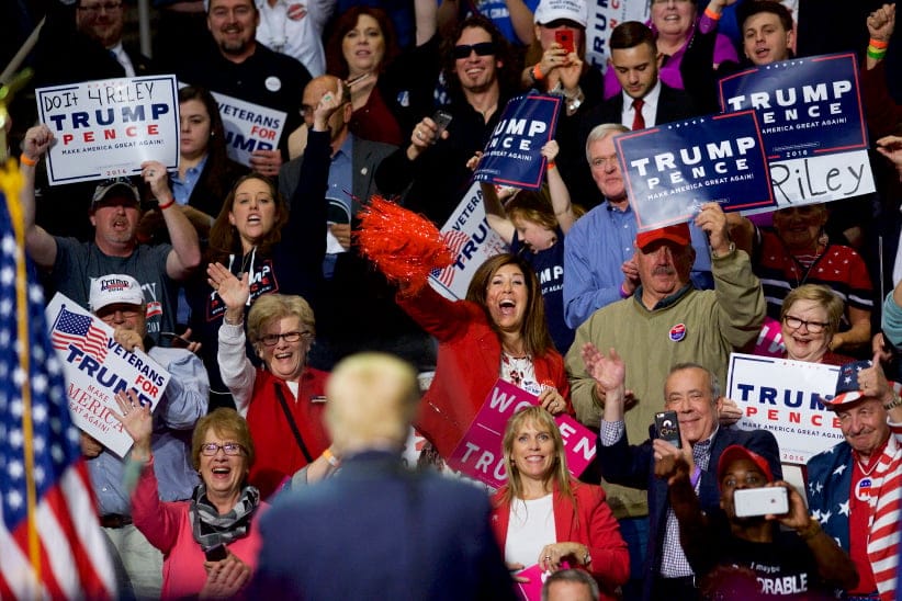 Supporters cheer Republican Presidential nominee Donald J. Trump during a rally at Giant Center in Hershey, Pennsylvania. (Mark Makela/Getty Images)