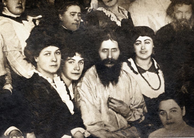 Portrait of Grigori Efimovitch Rasputin (1869-1916) among his followers (Russia). Ca. 1907. (adoc-photos/Corbis/Getty Images)
