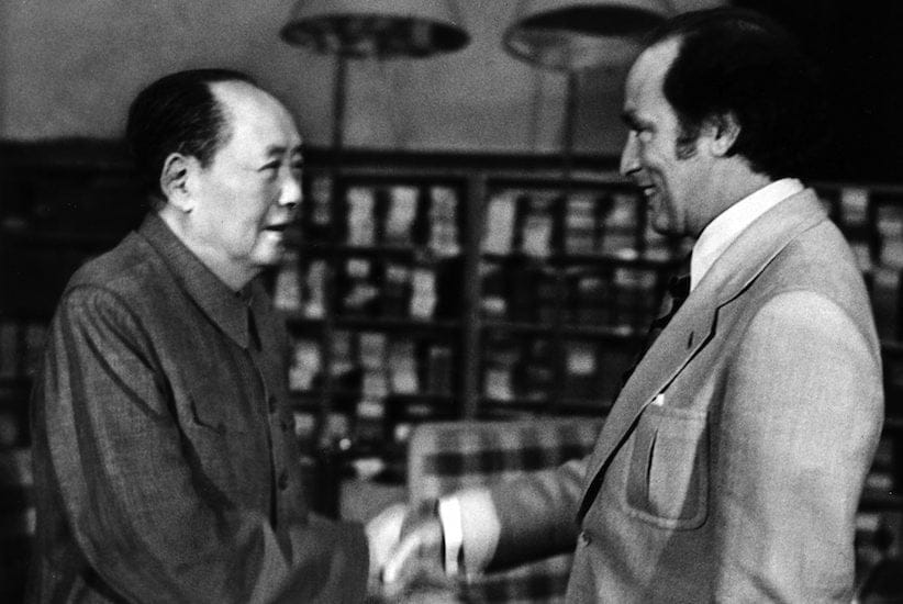 Canada's Prime Minister Pierre E. Trudeau, right, shakes hands with Mao Tse-tung, party chief of the People's Republic of China Oct.13,1973. The two met at Chungnanhai while Trudeau was on an official visit to China. (CP Photo)