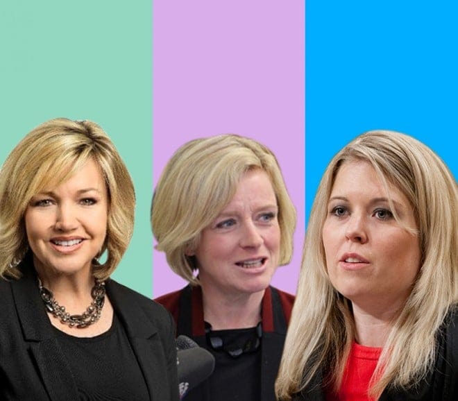 From left: Sandra Jansen, Rachel Notley and Michelle Rempel.