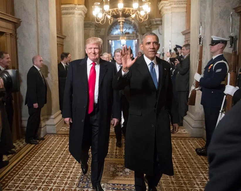 President-elect Donald Trump and President Barack Obama arrive for Trump's inauguration ceremony at the Capitol in Washington, Friday, Jan. 20, 2017. (AP Photo/J. Scott Applewhite, Pool)