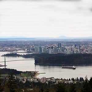 A cargo ship passes Stanley Park under the Lions Gate Bridge into the Port of Vancouver, which would see a seven-fold increase in the amount of oil tankers if Kinder Morgan's Trans Mountain Pipeline expansion is approved, in Vancouver, British Columbia, Canada November 18, 2016. (Chris Helgren/Reuters)
