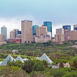 Edmonton river valley and sky line in the spring.